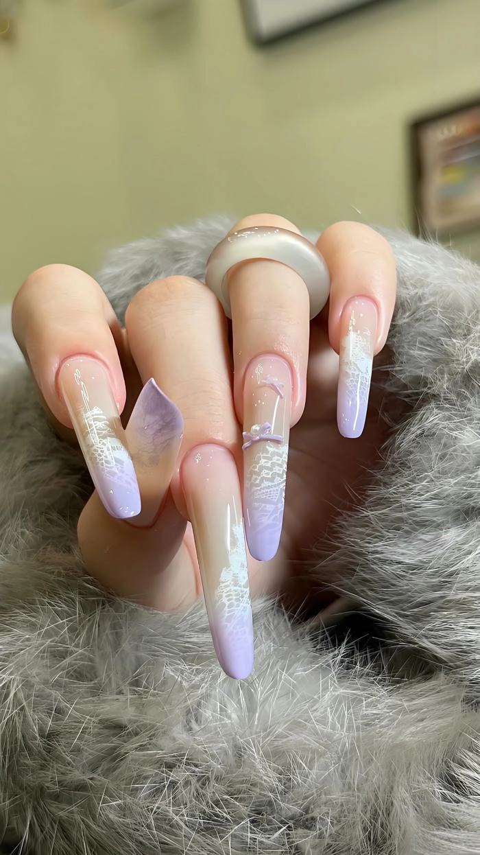 Mẫu nail màu tím pastel ombre đẹp