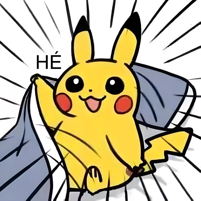 Memes Pikachu cười té ghế