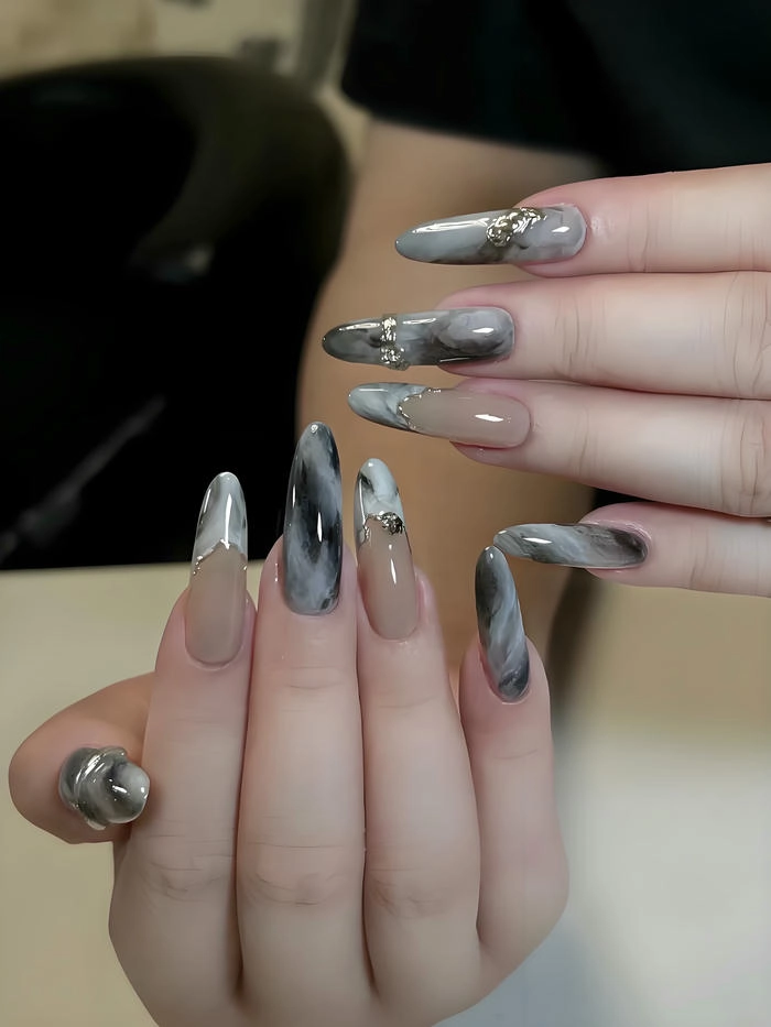 Nail cẩm thạch vân đá ánh nhũ