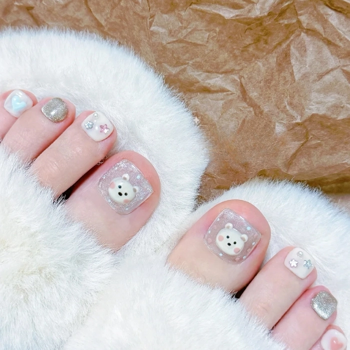 Nail chân hoạt hình màu pastel