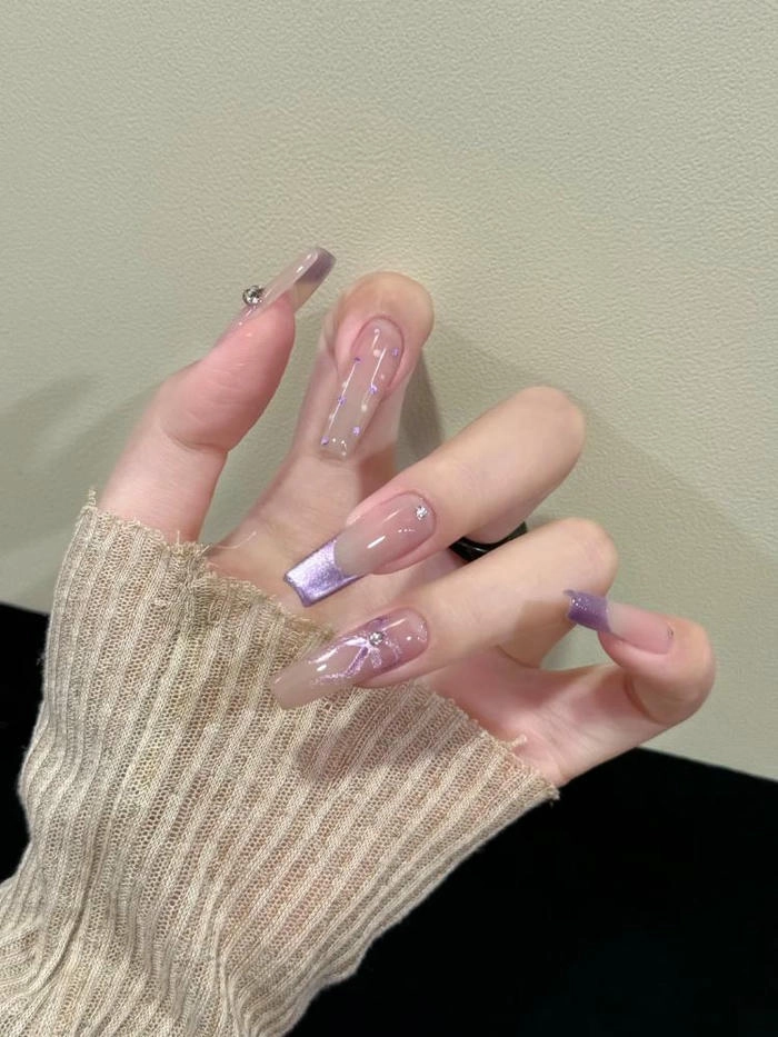 Nail màu tím thạch trong suốt