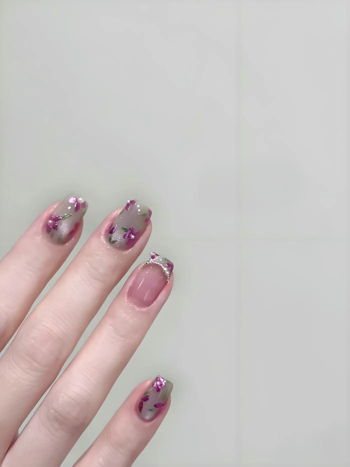 Nail tím pastel phong cách Hàn