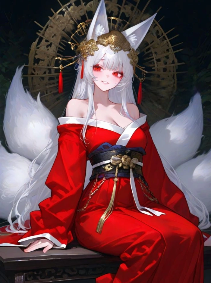 Nàng hồ ly 9 đuôi anime với ánh mắt sắc sảo