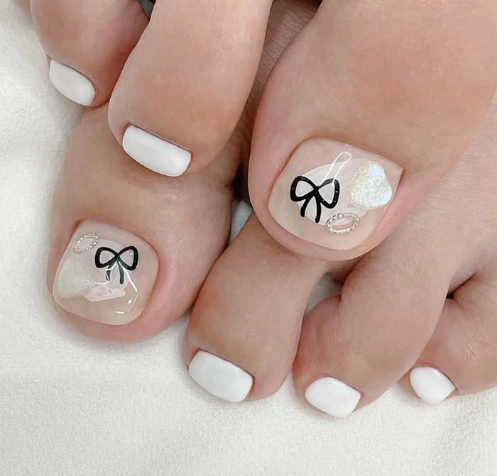 ảnh mẫu nail chân vẽ nơ
