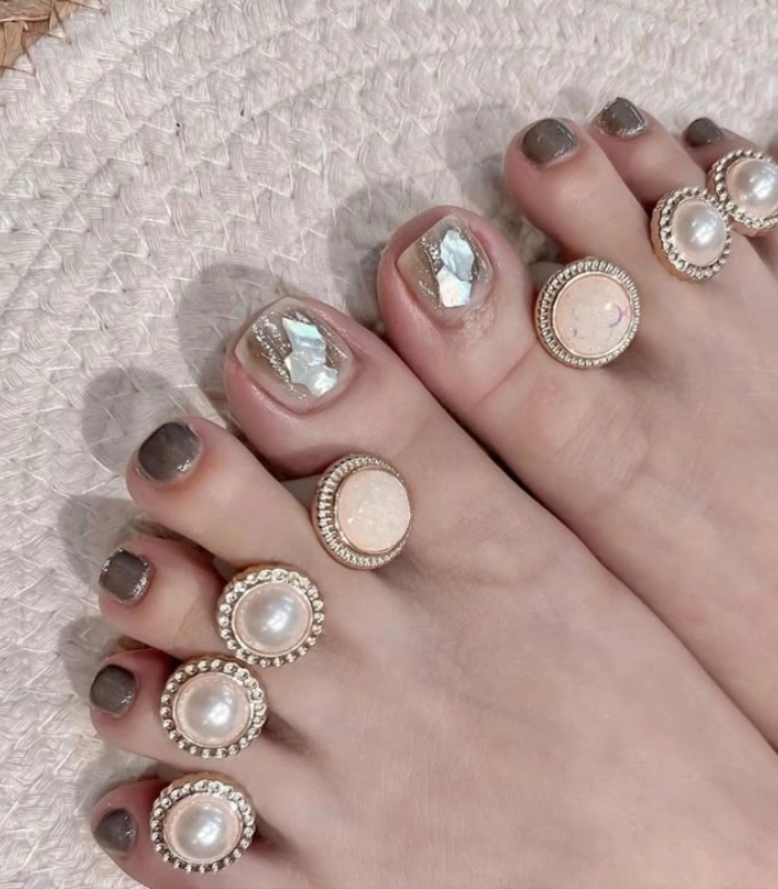 ảnh mẫu nail chân xà cừ đơn giản
