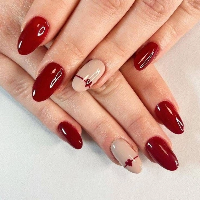 ảnh mẫu nail màu đỏ cherry