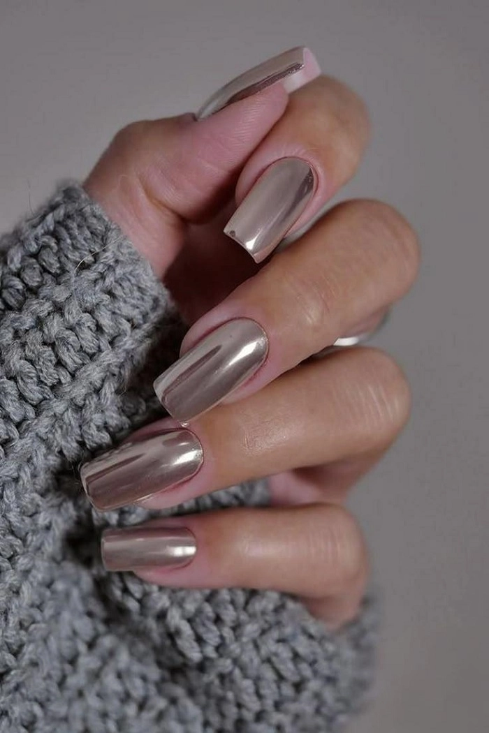 ảnh mẫu nail vuông tráng gương đơn giản