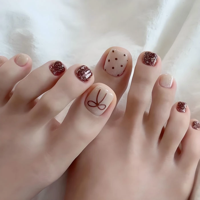 ảnh nail chân vẽ nơ đẹp