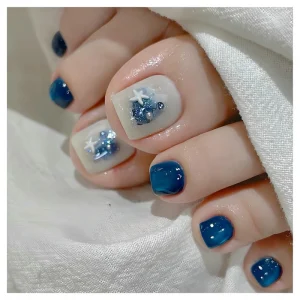 mẫu móng chân đẹp màu xanh