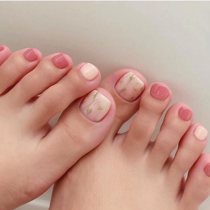 mẫu móng chân màu thạch hồng siêu xinh