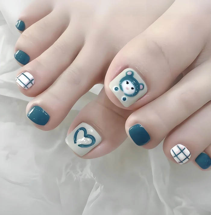 mẫu móng chân màu xanh dương cute