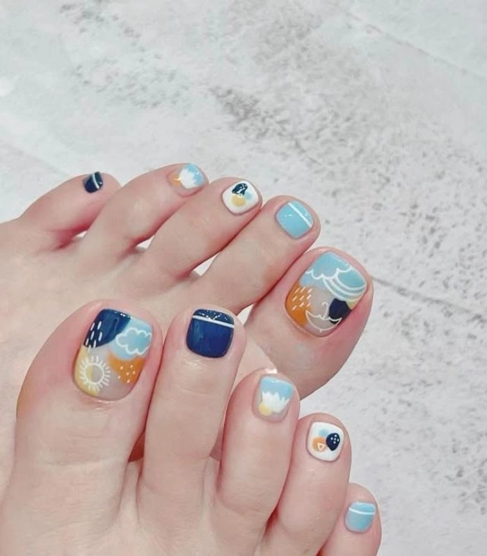 mẫu móng chân màu xanh dương nhạt tuyệt đẹp