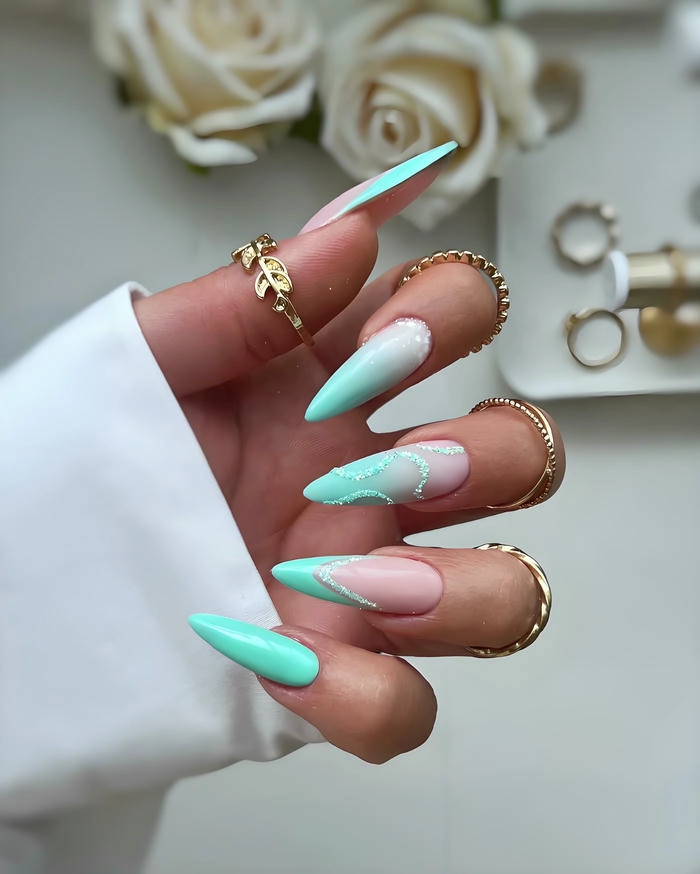 mẫu móng màu xanh ngọc