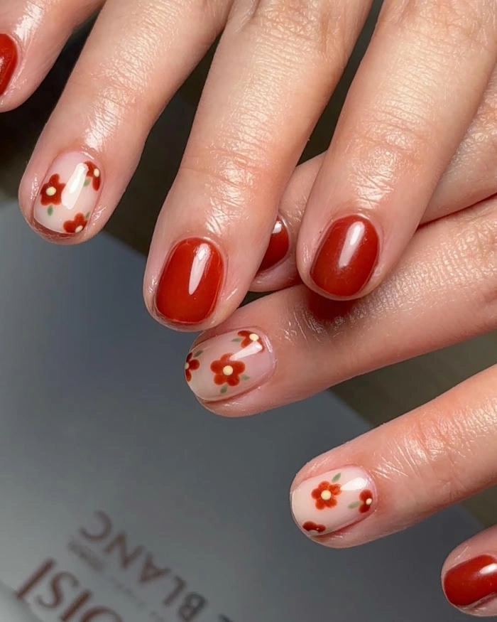 mẫu móng ngắn vẽ hoa đơn giản