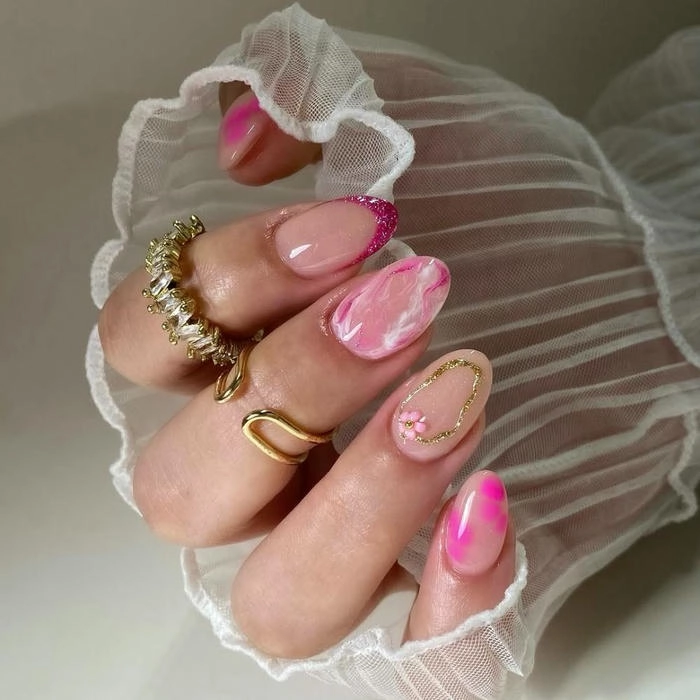 mẫu móng tay màu hồng cute
