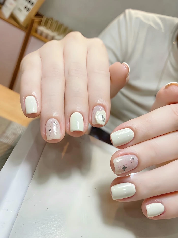 mẫu móng tay sơn màu trắng đơn giản