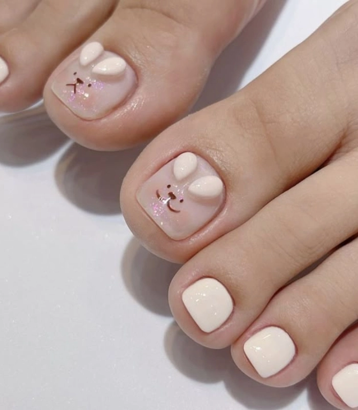 mẫu nail chân cute hình thỏ