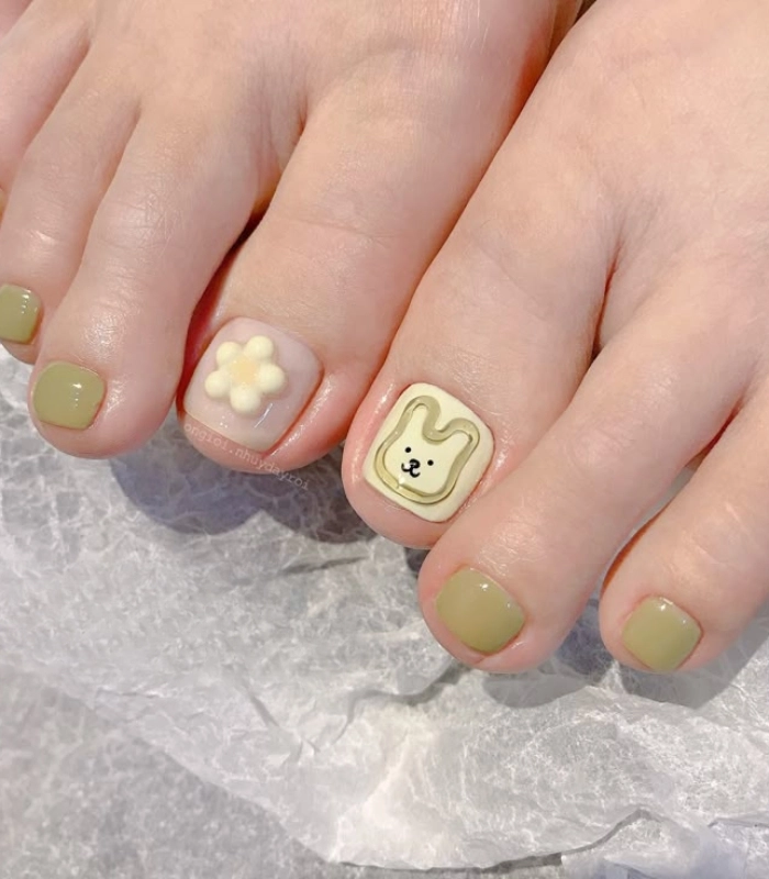 mẫu nail chân cute màu xanh