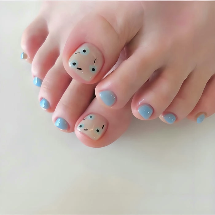 mẫu nail chân đẹp màu xanh da trời