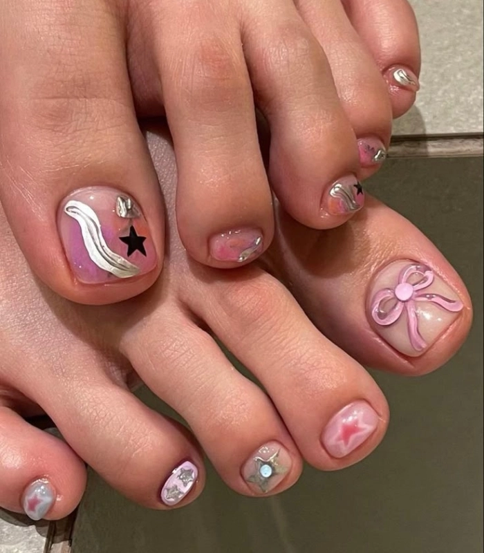 mẫu nail chân hàn quốc nhẹ nhàng