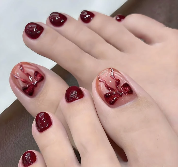 mẫu nail chân màu đỏ siêu đơn giản siêu xinh