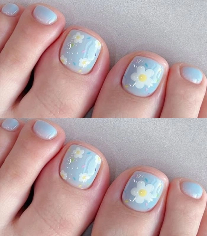 mẫu nail chân màu xanh dương nhạt đơn giản