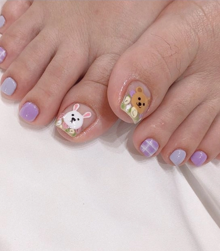 mẫu nail chân vẽ gấu siêu đẹp