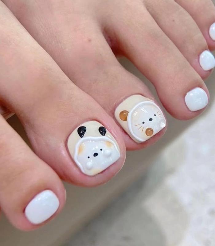 mẫu nail chân vẽ gấu