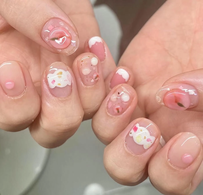 mẫu nail cho bé gái màu hồng
