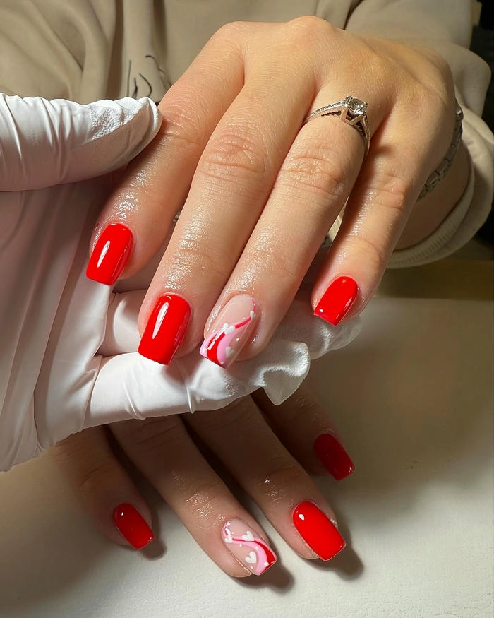 mẫu nail đỏ cherry form vuông
