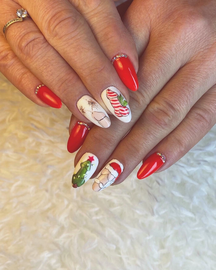 mẫu nail đỏ vẽ con ciu sáng tạo