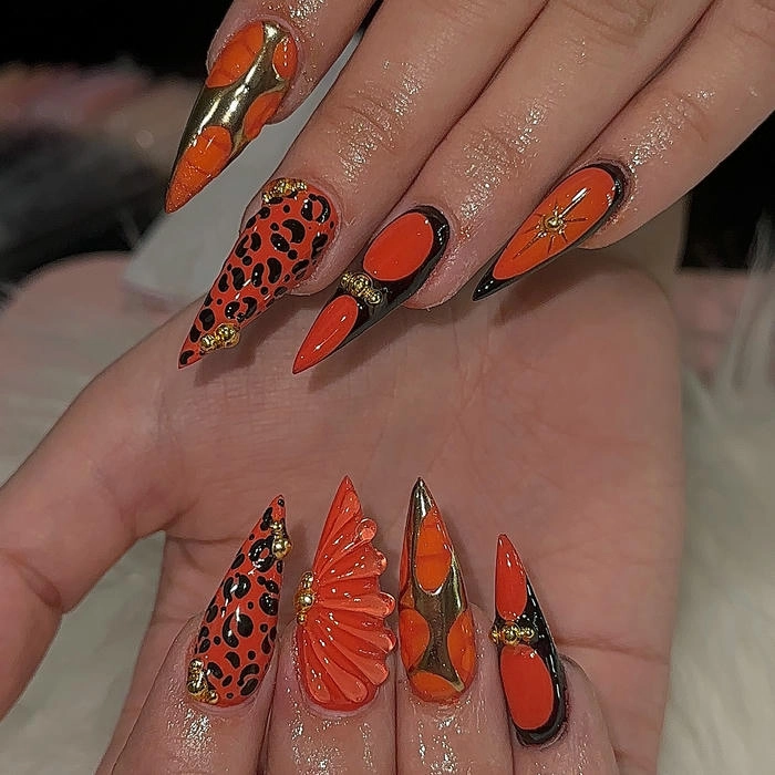 mẫu nail màu cam cá tính