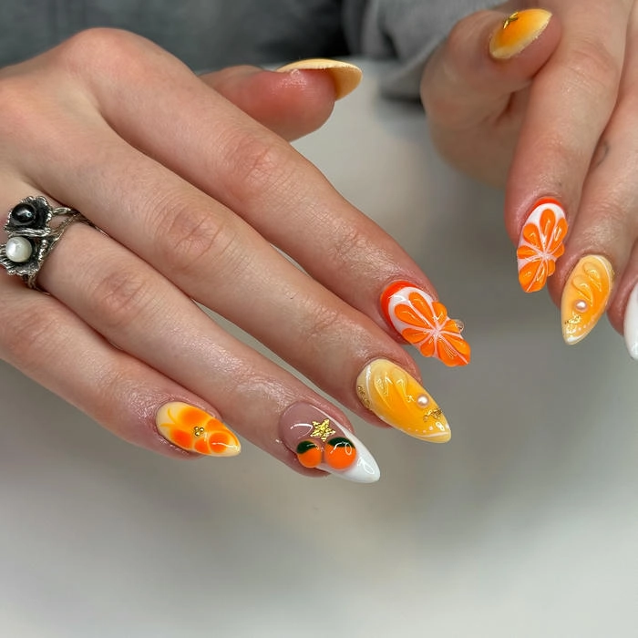 mẫu nail màu cam cho mùa hè