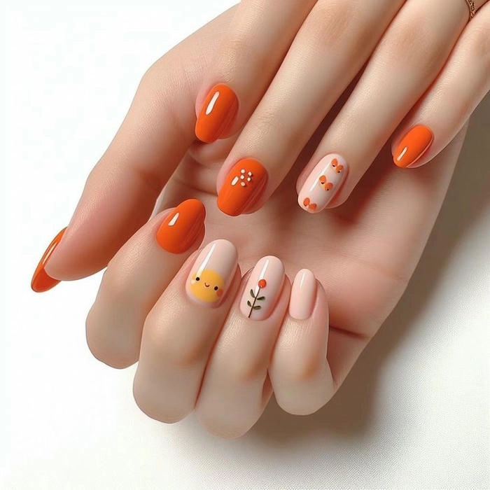 mẫu nail màu cam đẹp