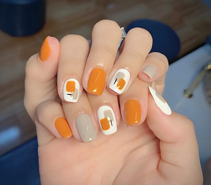 mẫu nail màu cam