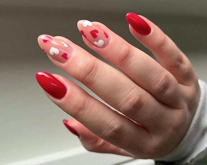 mẫu nail màu cherry đỏ tone da