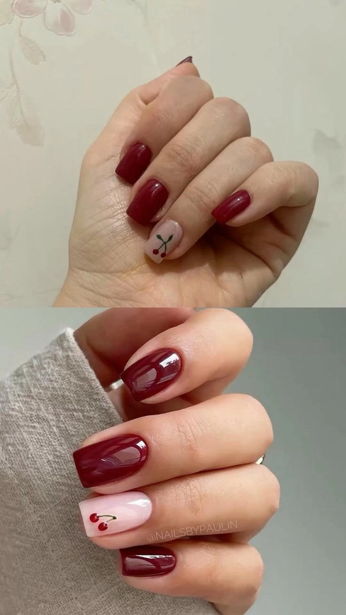 mẫu nail màu đỏ cherry đẹp nhất