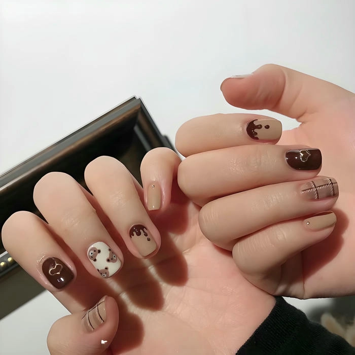 mẫu nail màu nâu cà phê siêu xinh