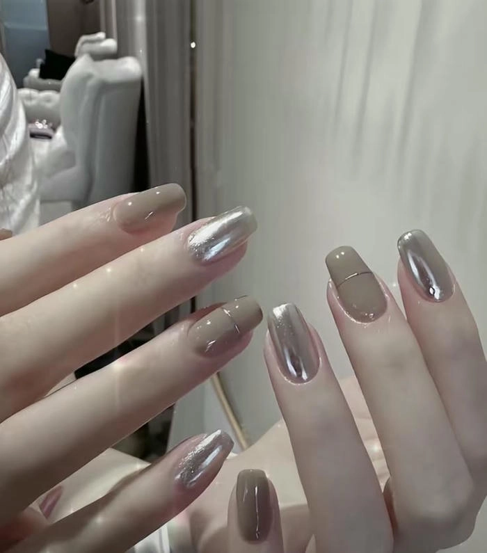 mẫu nail màu xám