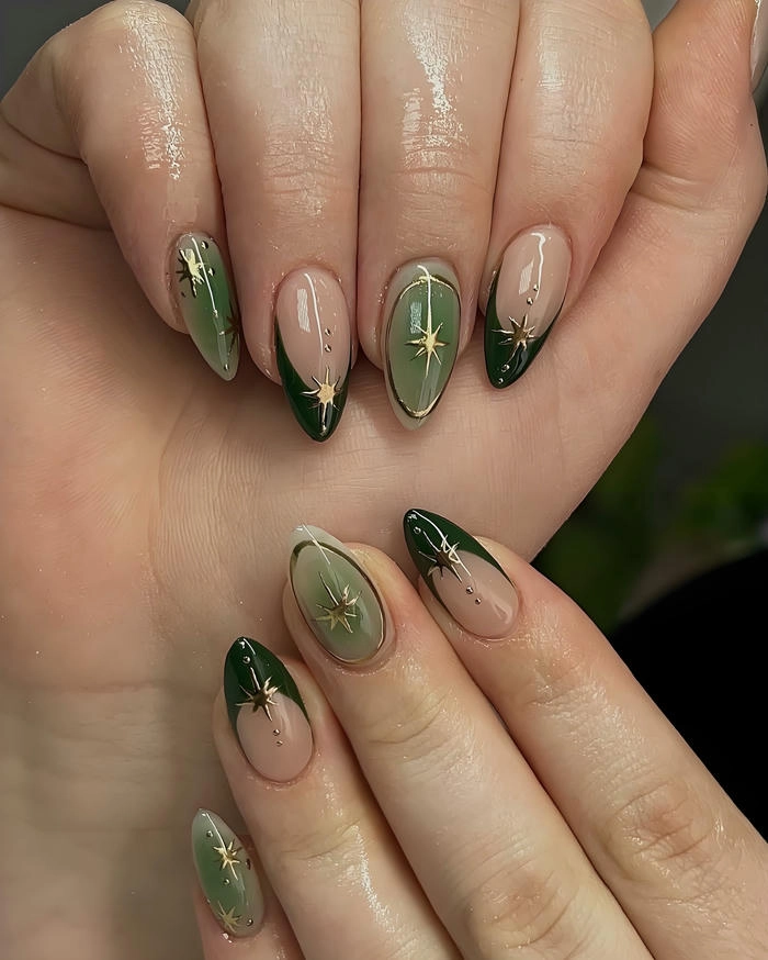mẫu nail màu xanh lá siêu đẹp