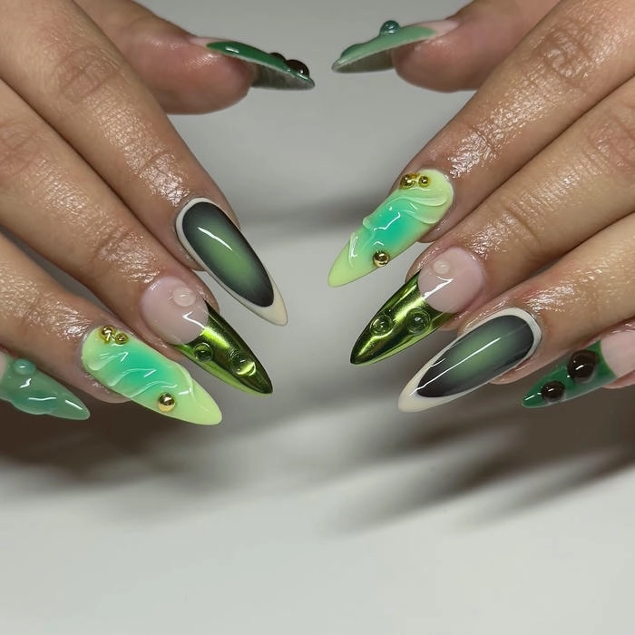 mẫu nail màu xanh lá