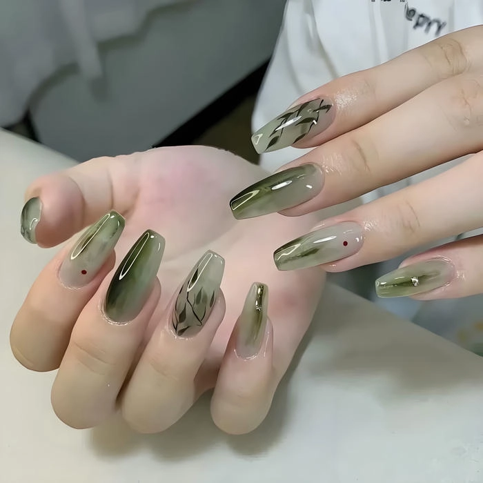 mẫu nail màu xanh ngọc lục bảo siêu đẹp