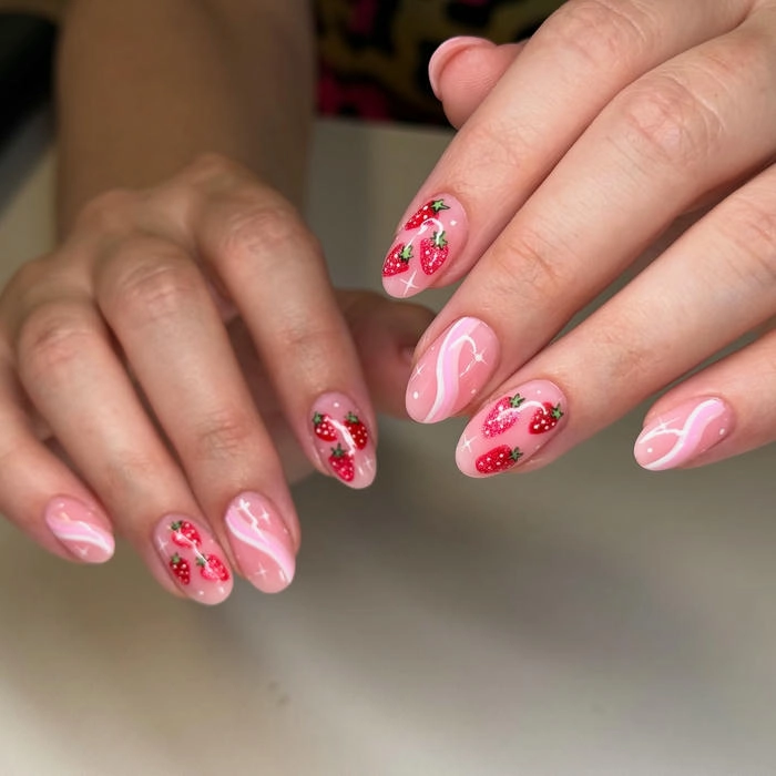 mẫu nail móng bầu màu hồng cute
