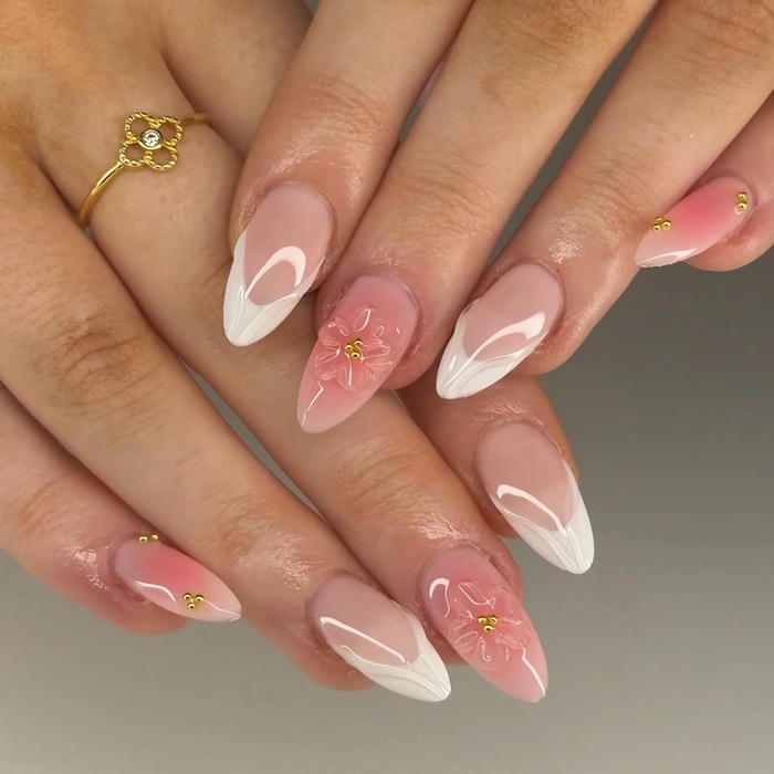 mẫu nail móng bầu nặn hoa