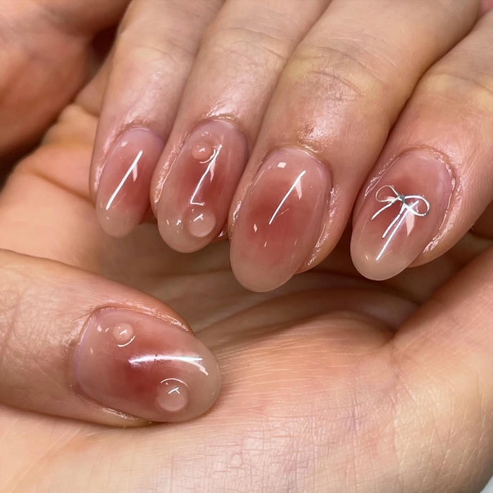 mẫu nail móng bầu siêu xinh vẽ nơ