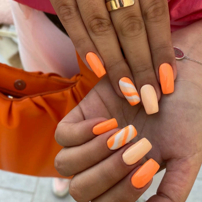 mẫu nail móng vuông màu cam siêu đẹp