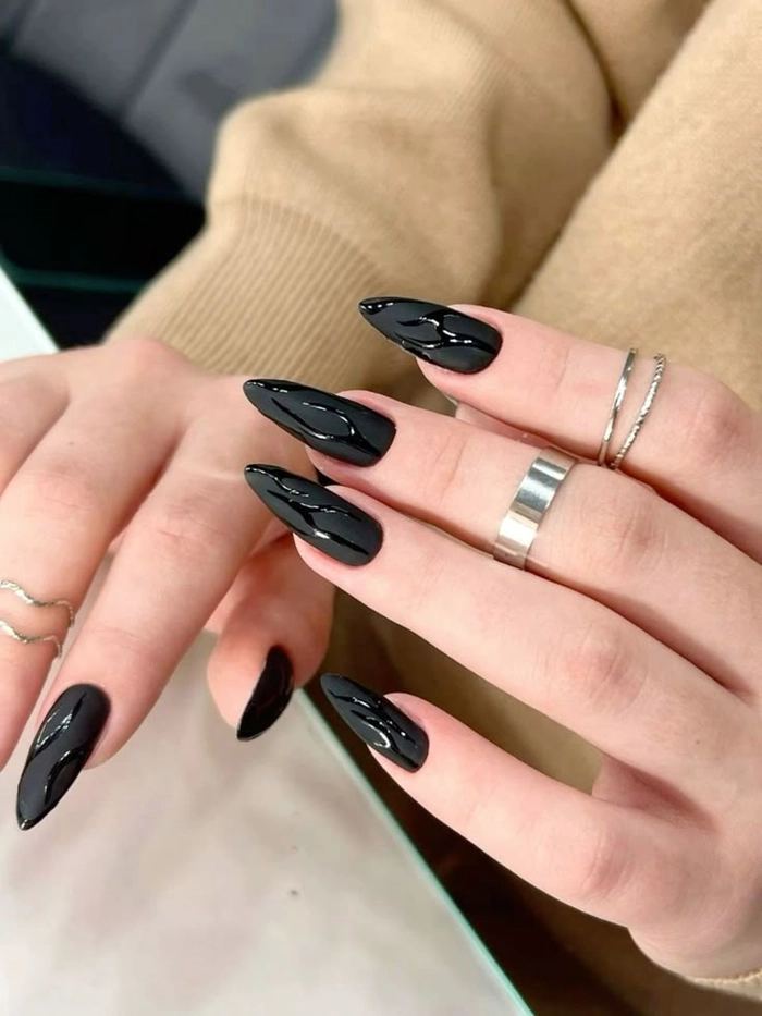 mẫu nail nhọn màu xám
