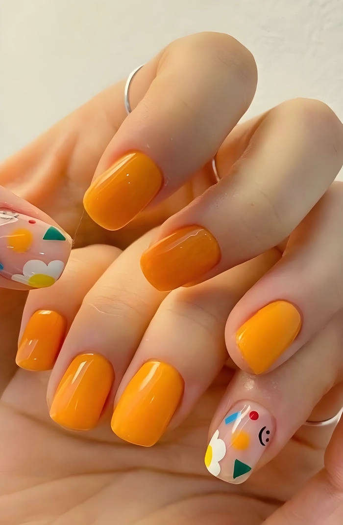 mẫu nail tay màu cam