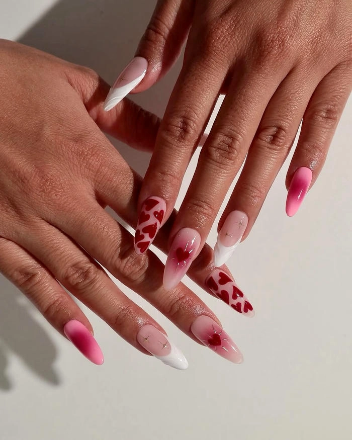 mẫu nail tay màu hồng