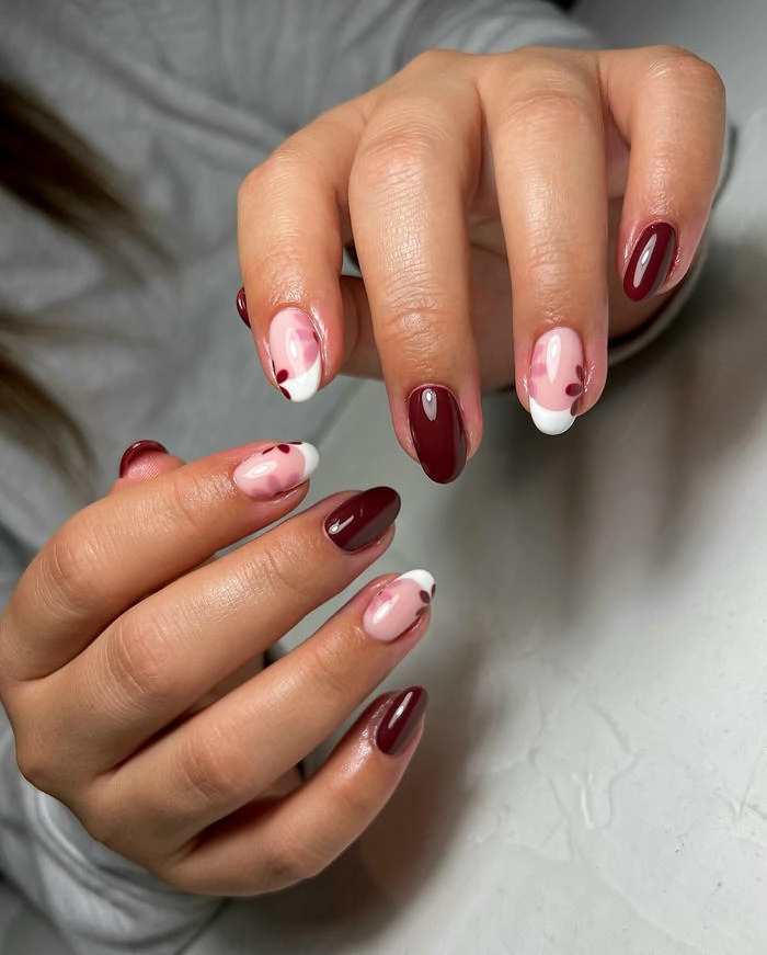 mẫu nail tay móng bầu màu đỏ